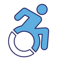 Active accessibility icon, showing a blue stick figure in a wheelchair.