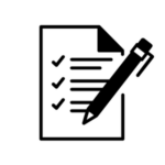 Icon of a paper and pen with a checklist on the page.