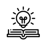 Icon of a book with a lightbulb above it.