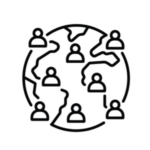 Icon of the globe with people all over it.